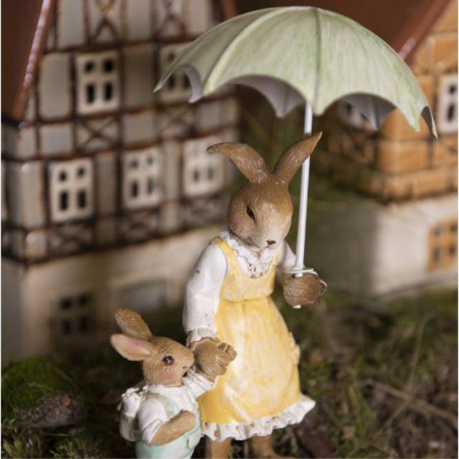 Figurina Iepuras Paste mama cu puiutul 9x4x13 cm