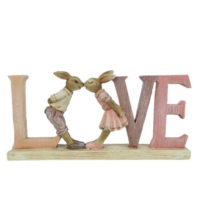 Decoratiune Pasti iepurasi indragostiti roz 19 cm