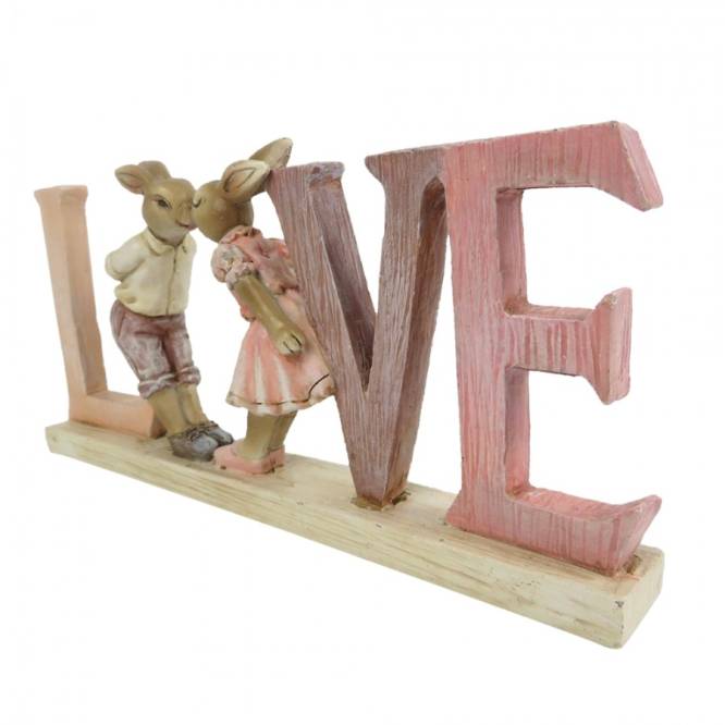 Decoratiune Pasti iepurasi indragostiti roz 19 cm