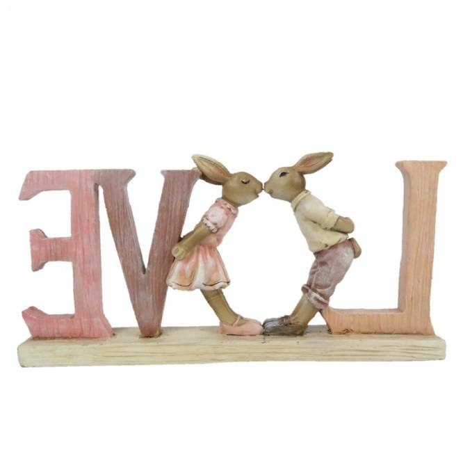 Decoratiune Pasti iepurasi indragostiti roz 19 cm
