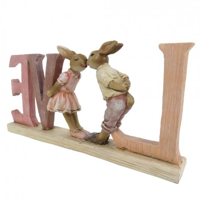 Decoratiune Pasti iepurasi indragostiti roz 19 cm
