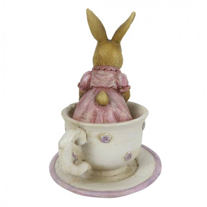 Decoratiune Paste Iepuras fetita cu buchet de flori in canuta polirasina 11 cm