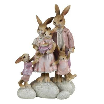 Decoratiune Paste Familie de Iepurasi pe pietre polirasina 18 cm