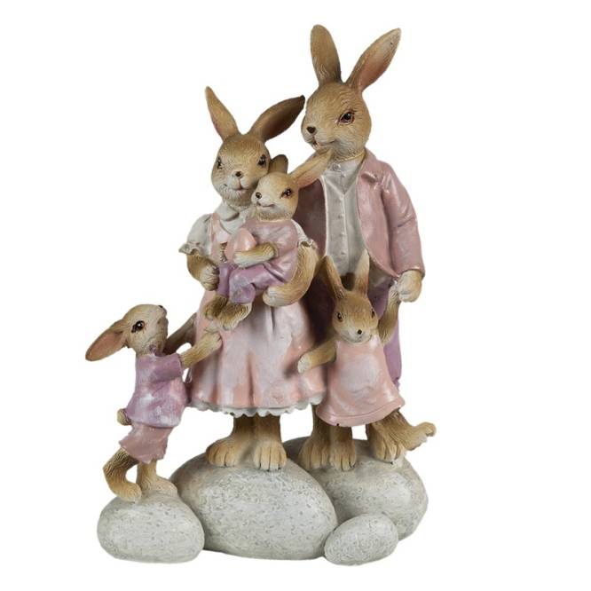 Decoratiune Paste Familie de Iepurasi pe pietre polirasina 18 cm