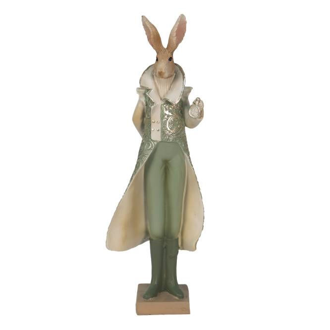 Decoratiune Pasti, iepuras in costum elegant verde, 33 cm