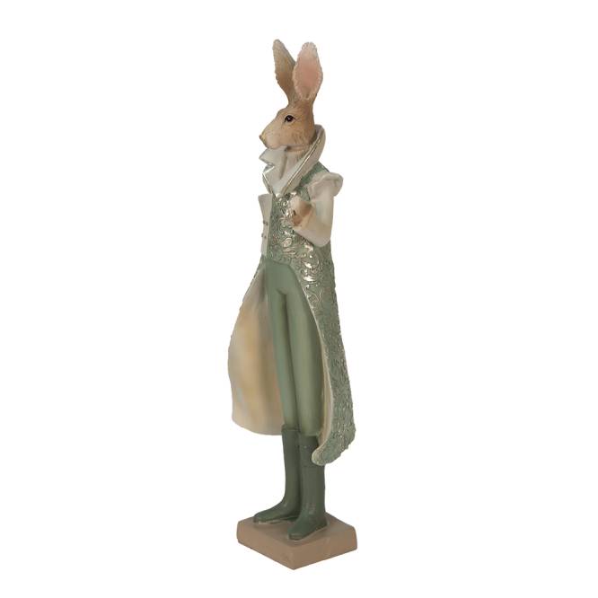 Decoratiune Pasti, iepuras in costum elegant verde, 33 cm