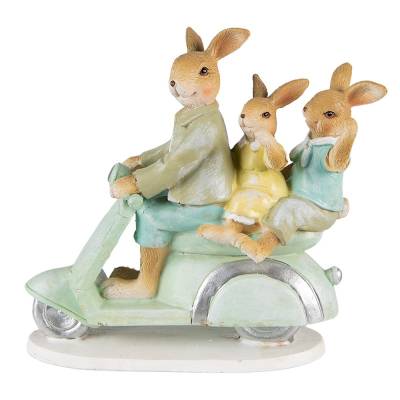 Decoratiune Paste Familie de Iepurasi pe scooter polirasina 17 cm