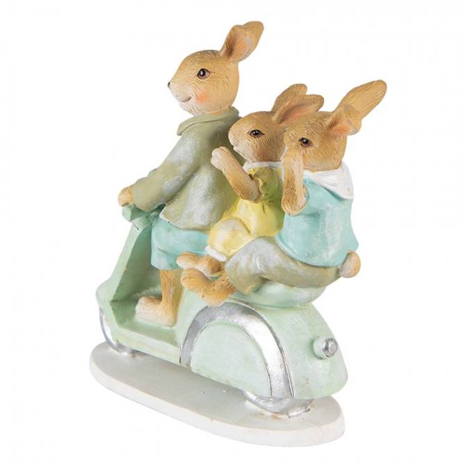 Decoratiune Paste Familie de Iepurasi pe scooter polirasina 17 cm