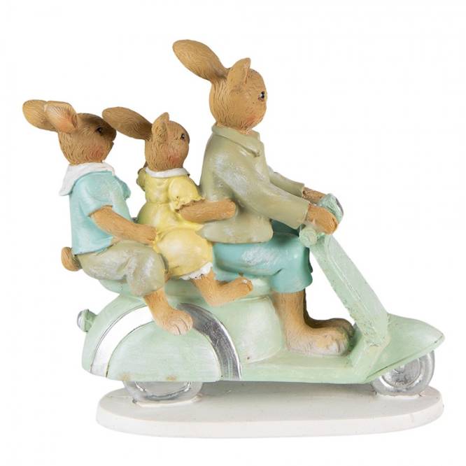 Decoratiune Paste Familie de Iepurasi pe scooter polirasina 17 cm