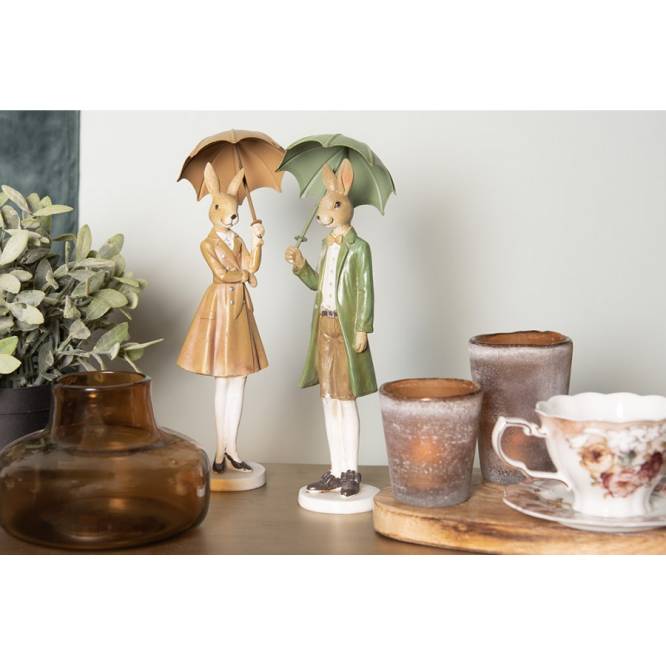Decoratiune Paste Iepuras domnisoara cu umbrela polirasina 28 cm
