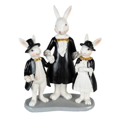 Decoratiune Pasti 3 iepurasi in costume elegante negre 21 cm