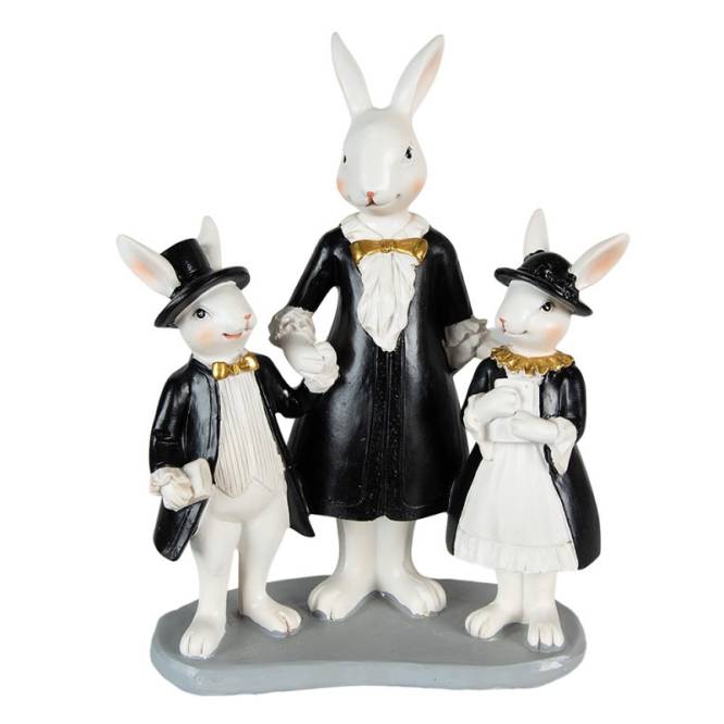 Decoratiune Pasti 3 iepurasi in costume elegante negre 21 cm