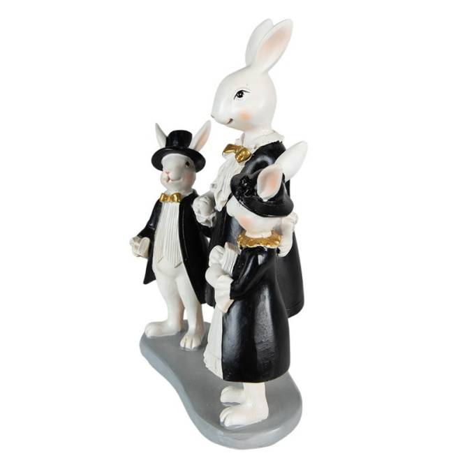 Decoratiune Pasti 3 iepurasi in costume elegante negre 21 cm