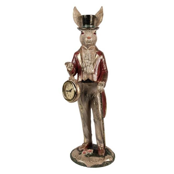 Decoratiune Pasti iepuras cu ceas cu baterie, model antichizat 39 cm