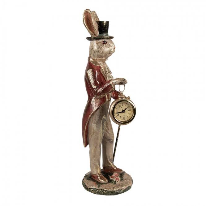 Decoratiune Pasti iepuras cu ceas cu baterie, model antichizat 39 cm