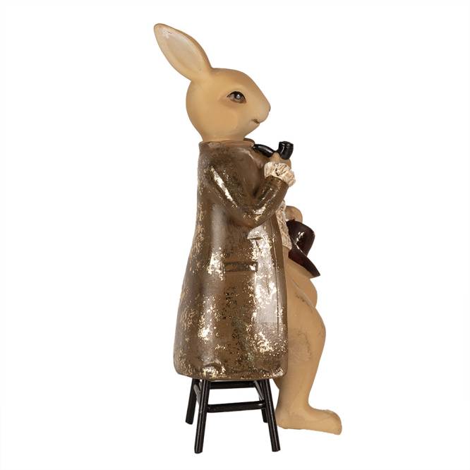 Decoratiune Pasti iepuras elegant pe scaunel, model antichizat, 20 cm