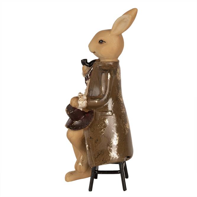 Decoratiune Pasti iepuras elegant pe scaunel, model antichizat, 20 cm