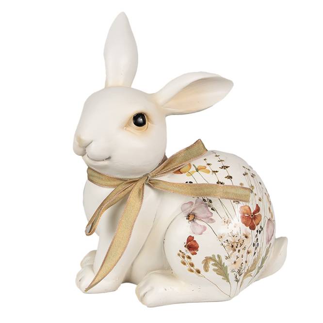 Decoratiune Pasti iepuras alb cu modele florale, 19 cm