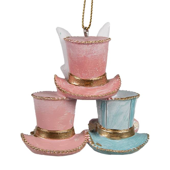 Decoratiune Pasti de agatat cu 3 palarii in culori pastelate, 7 cm