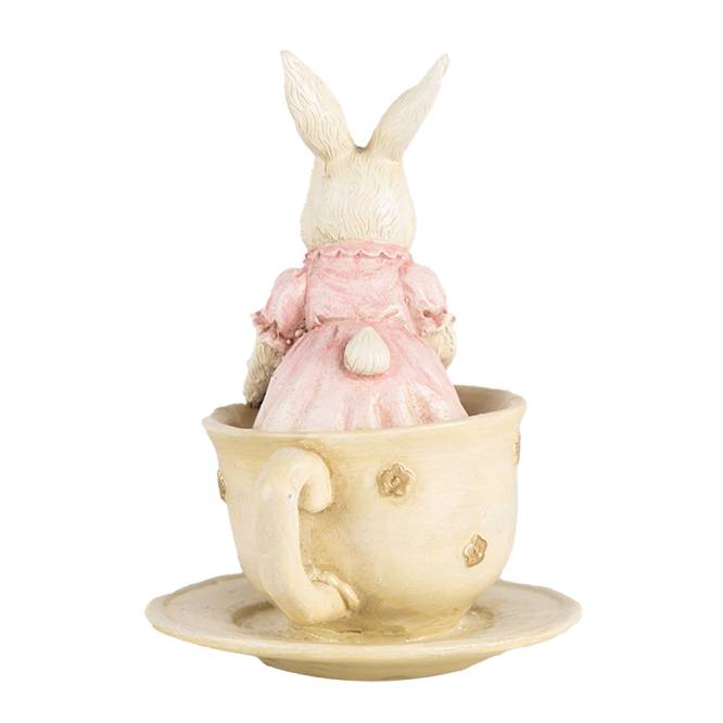 Decoratiune Pasti iepuras fetita cu buchet de flori in canuta, 11 cm