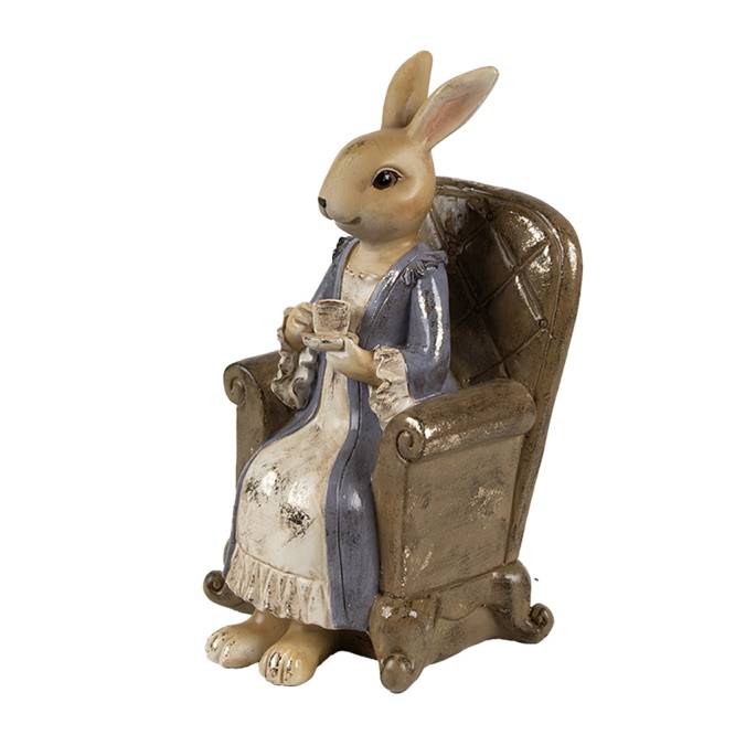 Decoratiune Pasti doamna iepuras pe fotoliu, model antichizat, 18 cm