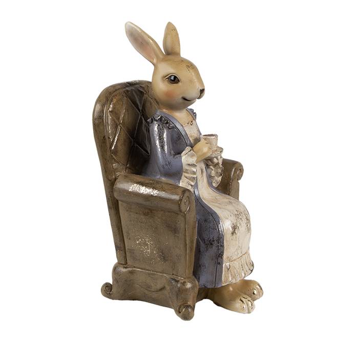 Decoratiune Pasti doamna iepuras pe fotoliu, model antichizat, 18 cm