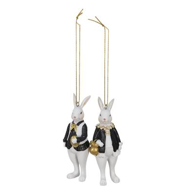 Set 2 figurine Pasti de agatat, iepurasi eleganti, 10 cm