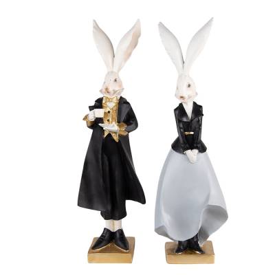 Set decoratiuni Paste Cuplu Iepurasi fashion polirasina 47 cm