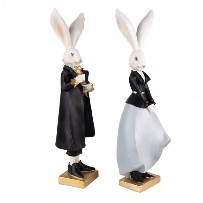 Set decoratiuni Paste Cuplu Iepurasi fashion polirasina 47 cm