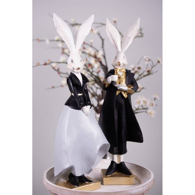 Set decoratiuni Paste Cuplu Iepurasi fashion polirasina 47 cm
