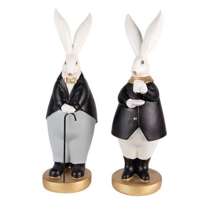 Set 2 decoratiuni Pasti pereche iepurasi imbracati elegant, 34 cm