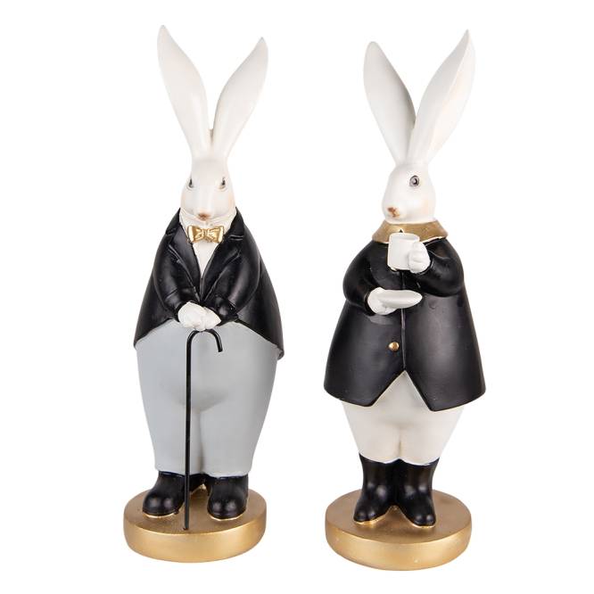 Set 2 decoratiuni Pasti pereche iepurasi imbracati elegant, 34 cm