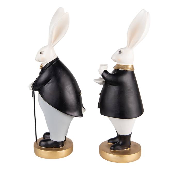 Set 2 decoratiuni Pasti pereche iepurasi imbracati elegant, 34 cm