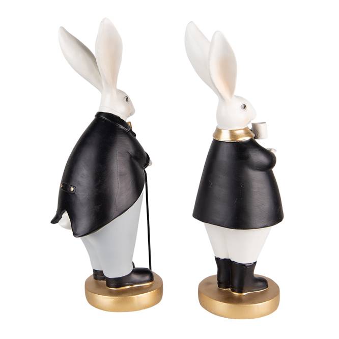 Set 2 decoratiuni Pasti pereche iepurasi imbracati elegant, 34 cm