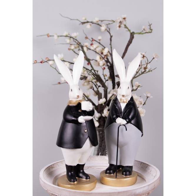Set 2 decoratiuni Pasti pereche iepurasi imbracati elegant, 34 cm