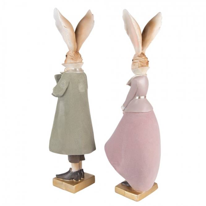 Set decoratiuni Paste Iepurasi cu hainute de catifea polirasina 47 cm