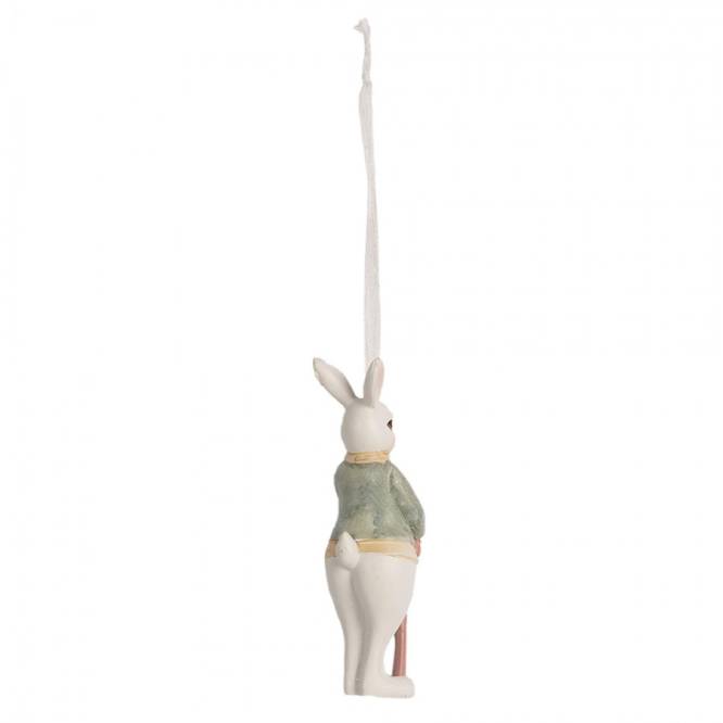Figurina Pasti de agatat, iepuras alb cu costumas verde 10 cm