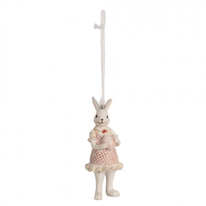 Figurina Pasti de agatat, iepuroaica alba cu rochita roz 10 cm