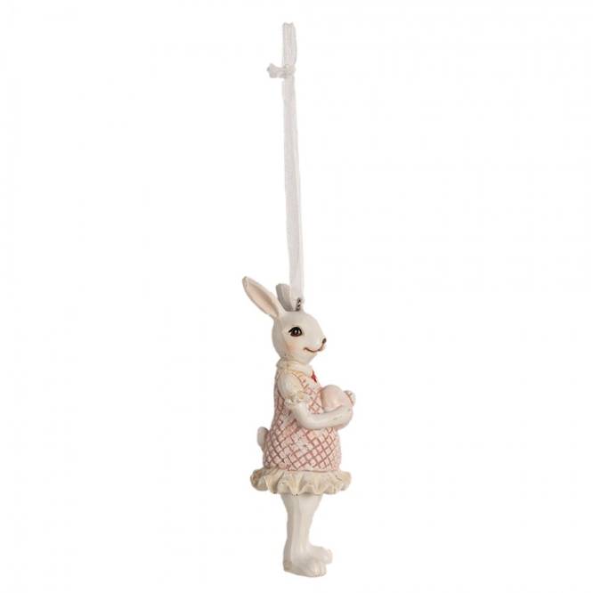 Figurina Pasti de agatat, iepuroaica alba cu rochita roz 10 cm