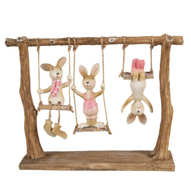 Decoratiune Pasti cu 3 iepurasi pe leagane 26 cm