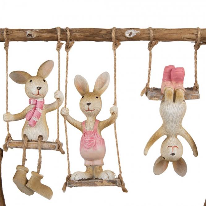 Decoratiune Pasti cu 3 iepurasi pe leagane 26 cm