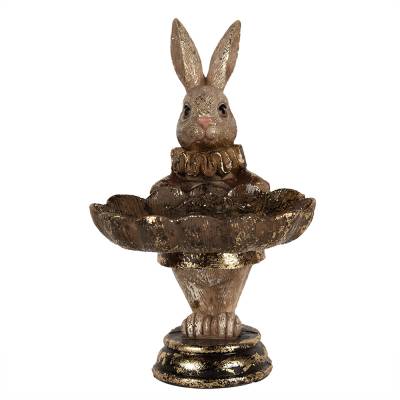 Decoratiune Pasti iepuras cu platou pentru dulciuri, model aramiu antichizat, 15 cm
