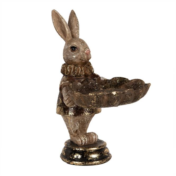 Decoratiune Pasti iepuras cu platou pentru dulciuri, model aramiu antichizat, 15 cm