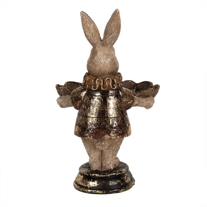 Decoratiune Pasti iepuras cu platou pentru dulciuri, model aramiu antichizat, 15 cm