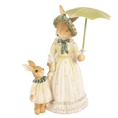 Decoratiune Pasti mama iepuroaica cu puiul, sub umbreluta, 21 cm