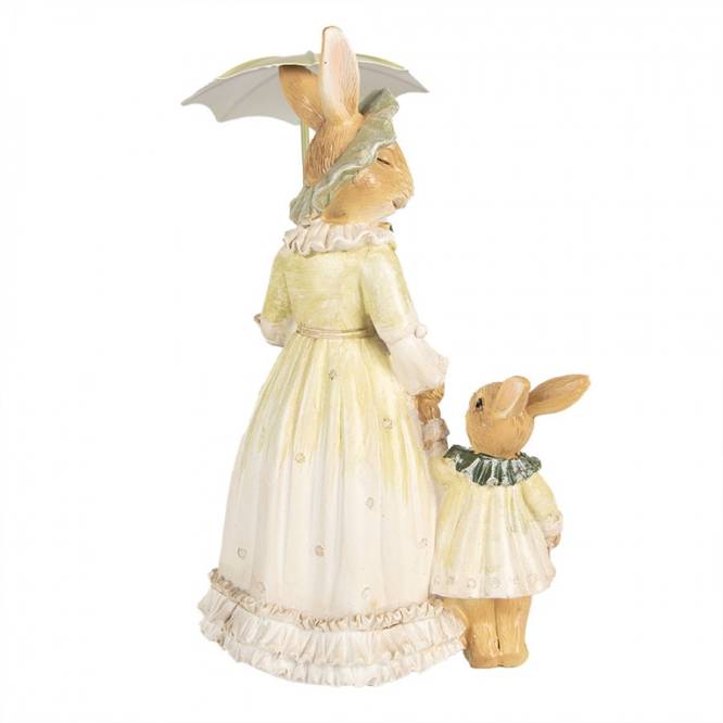 Decoratiune Pasti mama iepuroaica cu puiul, sub umbreluta, 21 cm