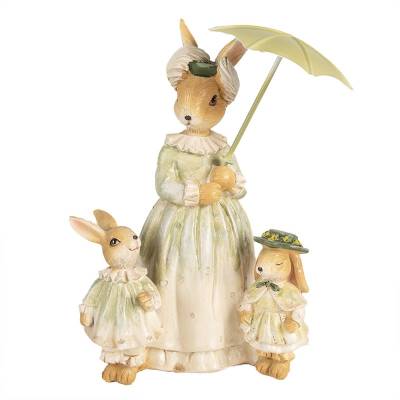 Decoratiune Pasti mama iepuroaica cu 2 puiuti sub umbreluta 21 cm