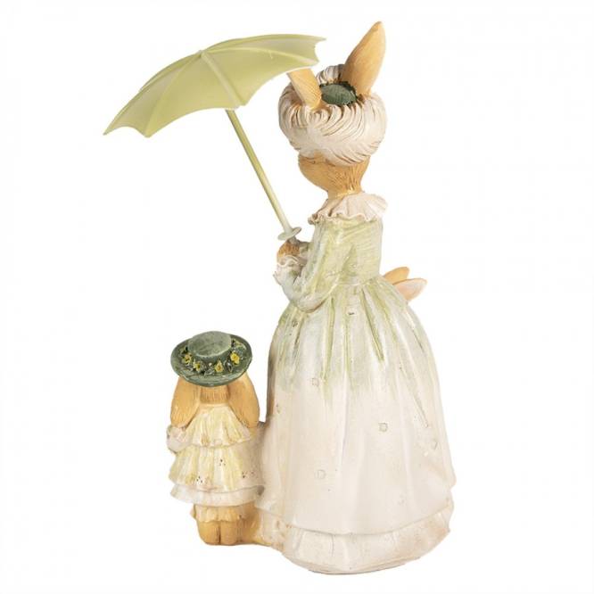Decoratiune Pasti mama iepuroaica cu 2 puiuti sub umbreluta 21 cm