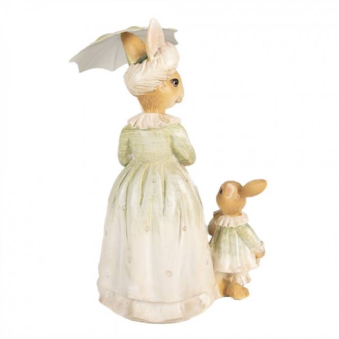 Decoratiune Pasti mama iepuroaica cu 2 puiuti sub umbreluta 21 cm