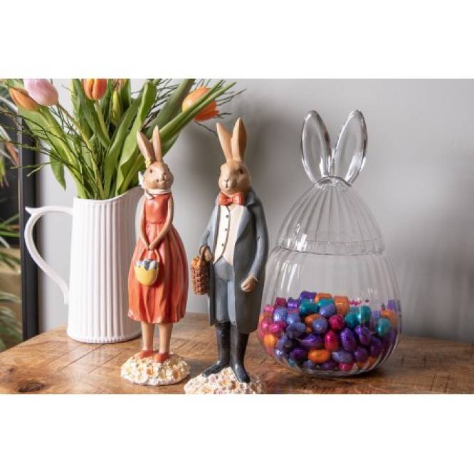 Decoratiune Pasti iepuroaica cu cosulet cu oua 33 cm
